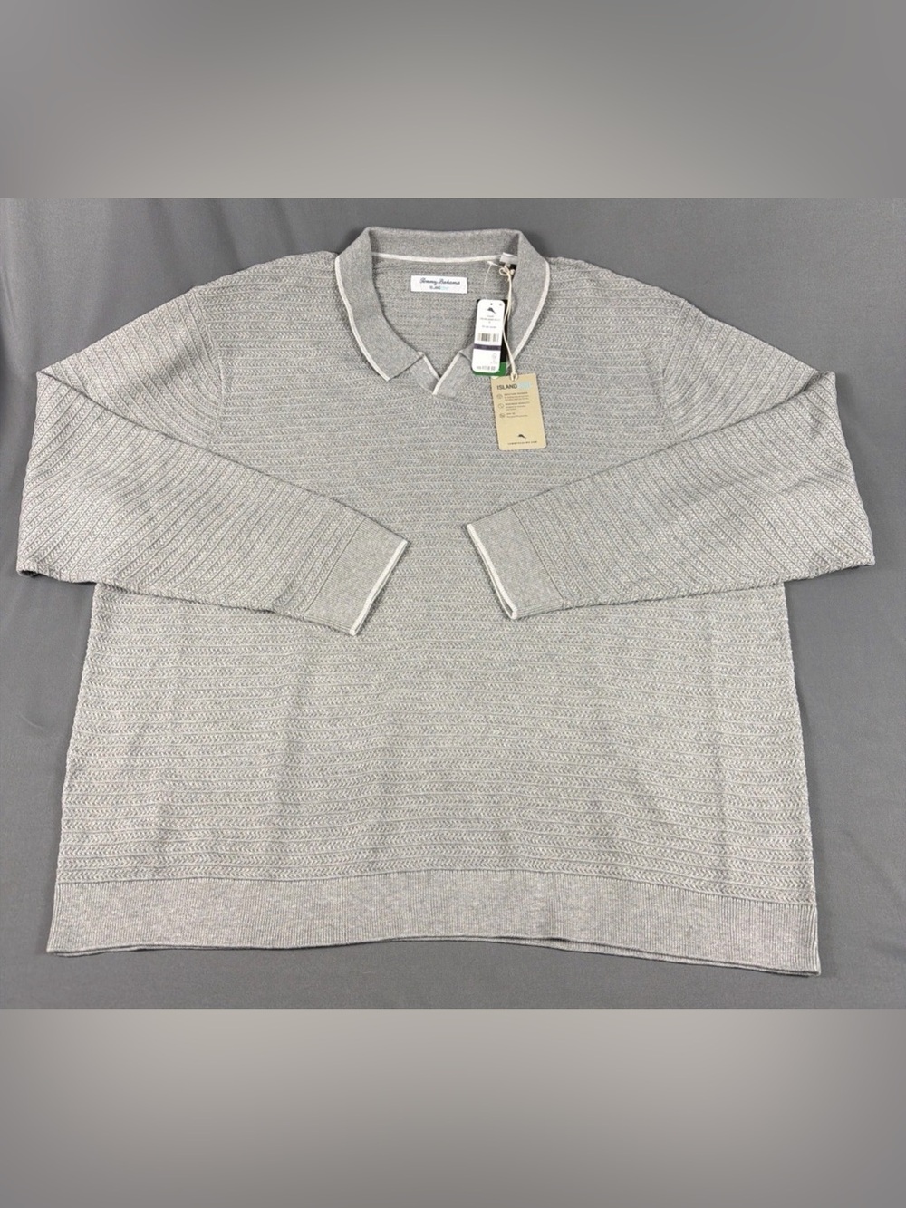 Tommy Bahama Sweater Coolside Harbor Polo 2XLB Gray Cotton Polyester MSRP $158